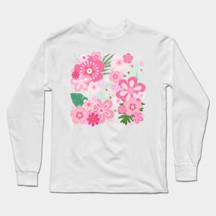 Pink Floral Paradise_Orange Background Long Sleeve T-Shirt